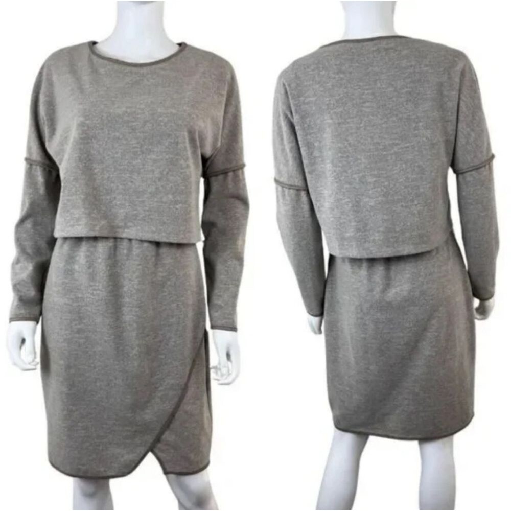 Matison Stone Women Size 2 Long Sleeve Faux Wrap Overlay Sweater Dress